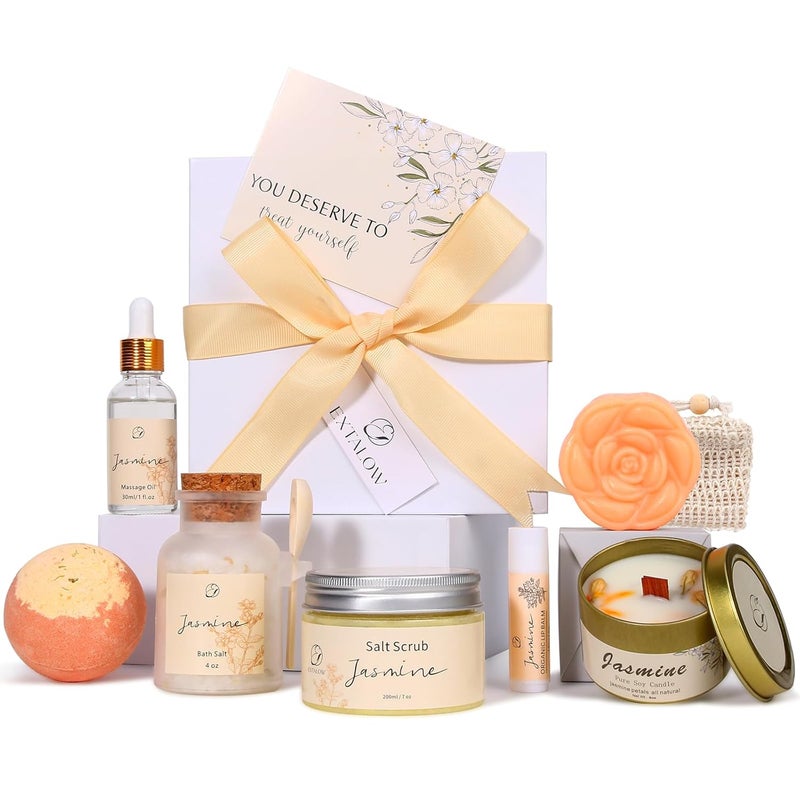 EXTALOW Spa Gifts for Women Valentines Day Gifts Jasmine Bath Gift Baskets Relaxing Self Care Gift for Mom Girlfriend Sister Wife Auntie Home Bath Care Package Thank You Birthday Gift Friendship - Image 1